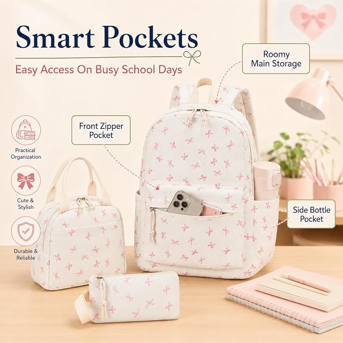 Bluboon School Backpack Set Girls Womens Laptop Bookbag Casual Daypack Fits 15 inch Laptop with Lunch Tote Bag and Pencil Bag