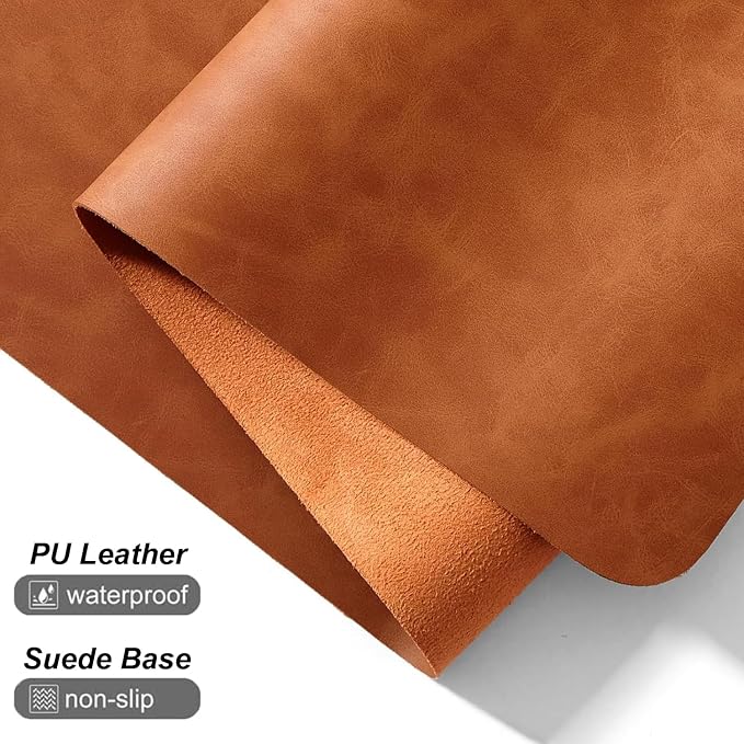 Distressed Leather Desk Mat - Non-Slip PU Leather Desk Pad Protector - Large Waterproof Mouse Pad Computer Keyboard Desk Mat Desk Accessories for Office & Home (Brown, 36"x 17")