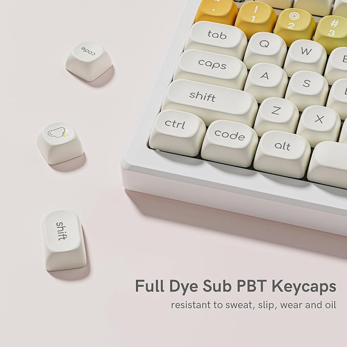 Womier PBT Keycaps Set 126 Keys, Doubleshot Dye Sub Side Print White Custom Round Keycaps for 60 65 75 100 Percent Creamy Mechanical Keyboards, MOA Profile (Rainbow)