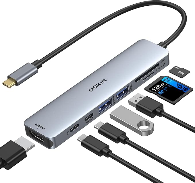 MOKiN USB C Hub HDMI Adapter for MacBook Pro/Air, 7 in 1 USB C Dongle with HDMI, SD/TF Card Reader, USB C Data Port,100W PD, and 2 USB 3.0 Compatible for MacBook Pro/Air, Dell XPS, Lenovo Thinkpad.