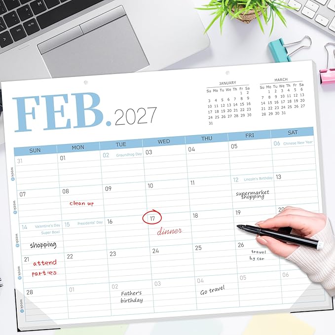 GuassLee Desk Calendar 2026, 19-Month Academic Hanging Desk/Wall Calendar From 2026 Jun-2027 Dec, 14" X 11" Monthly Planner with Thick Paper For Office Home School Desk Organizing