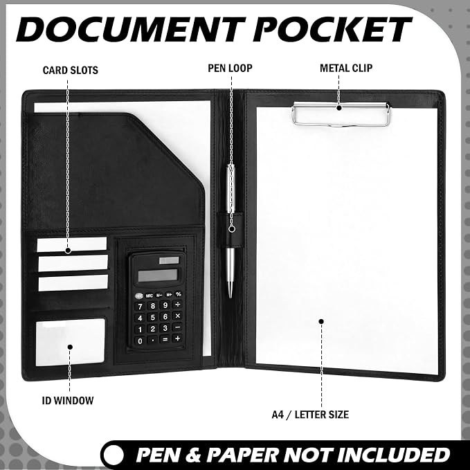 Fuyoooo 10 Pcs Bulk Professional Padfolio with Clipboard Leather Portfolio Folder Binder Legal Pad Holder for A4 Letter Size Notepad Resume Ideal Organizer for Business Office Conference (Black)