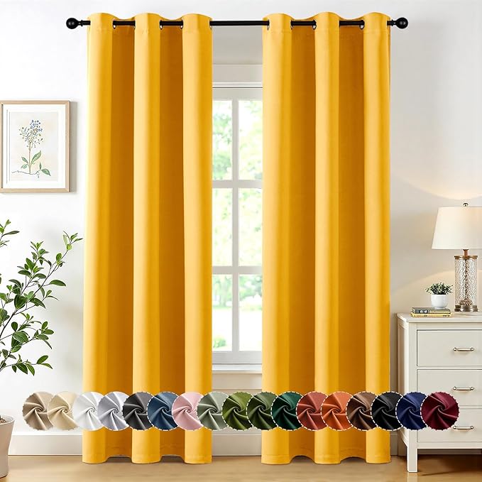 MIULEE Blackout Curtains for Bedroom Living Room 2 Panels, Thermal Insulated Room Darkening Drapes Grommet Noise Reducing Light Blocking Window Treatments 84 Inches Long 40x84 Inch Yellow