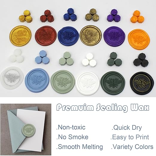 Wax Seal Beads Kit - 300pcs Royal Gold Sealing Wax Beads with Wood Melting Warmer, Spoon & 10 Mini Candles for Stamp Seals, Wedding Invitation, Envelope, Cards, Gift Wrapping Decorations