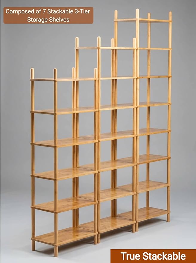 3-Tier Expandable Bamboo Desktop Organizer Shelf Kitchen Cabinet and Counter Riser Display Shelf for Top of Desk Home Office Bathroom Coffee Table Display Stand
