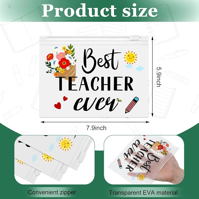 60 Pcs Teacher Appreciation Gifts Bulk Best Teacher Ever Small Waterproof Makeup Toiletry Bag Pouch Cosmetic Pencil Bag Thank You Gifts for Women Men Travel Back to School Season Supplies