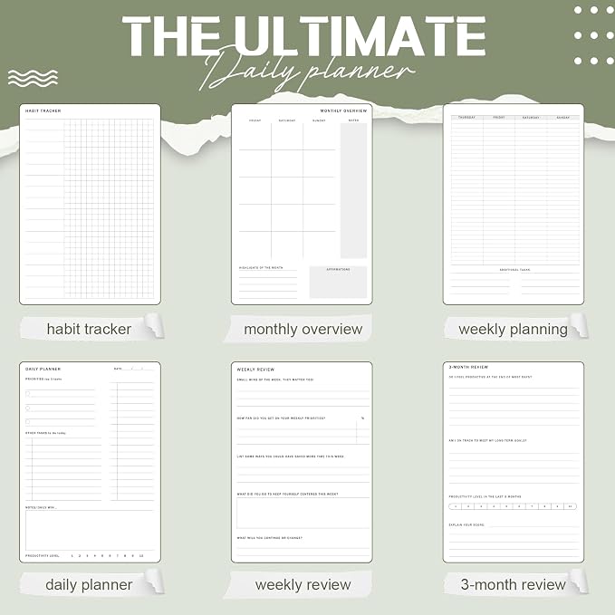 Productivity 3-month Planner Undated Daily Weekly Monthly Planner with Hardcover, Setting Guided Journal for Time Management, Habit Tracking, Self Care & Organization(Green)