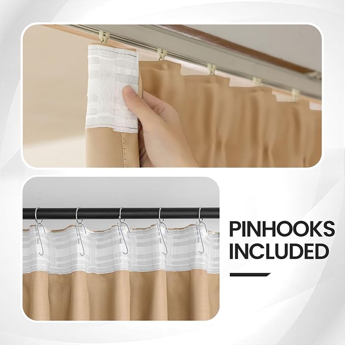 Uv Light Blocking Heat Reducing Curtains for Energy Efficient Saving - Long Black Out Curtains for Bedroom Windows 108 Inch Length 2 Panels - Khaki Curtain Back Tab and Rod Pocket