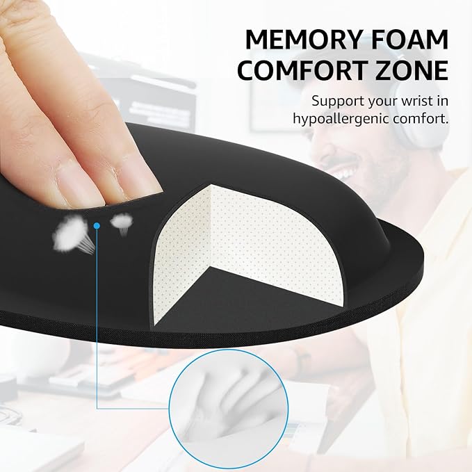 KTRIO Ergonomic Keyboard Wrist Rest, Memory Foam Wrist Support, Black | Ergonomic Design, Non-Slip Base, Office and Home Use, Optimal Size & Universal Fit