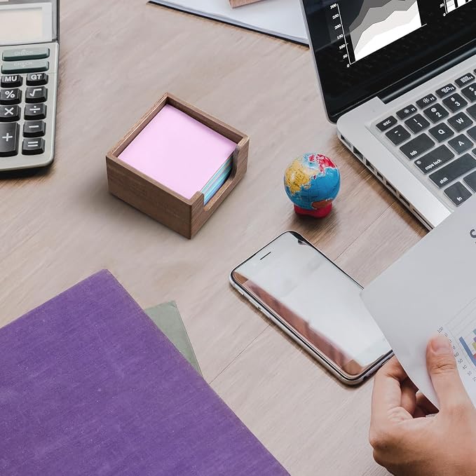 Acacia Wood Sticky Note Holder, 3 x 3 Inch Post It Note Dispenser for Office Desk Accessories, Self Stick Note Pad Holder, Memo Pad Holder Dispenser Organizer for School Office Desk Supplies