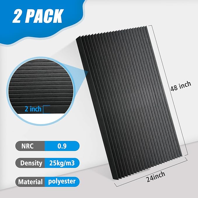 2 PCS Acoustic Panels,48''X24''X2'' Soundproof Foam Wall Panels,High Density Fireproof Noise Cancelling Foam Studio ,Noise (Black 2 Pack)