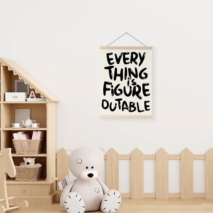 YQDEJ Everything is Figureoutable White Inspirational Wall Art Poster Hanger Frame, White Positive Affirmations Wall Decor, Motivational Wall Art for Home Office Classroom, 12x16 Inch