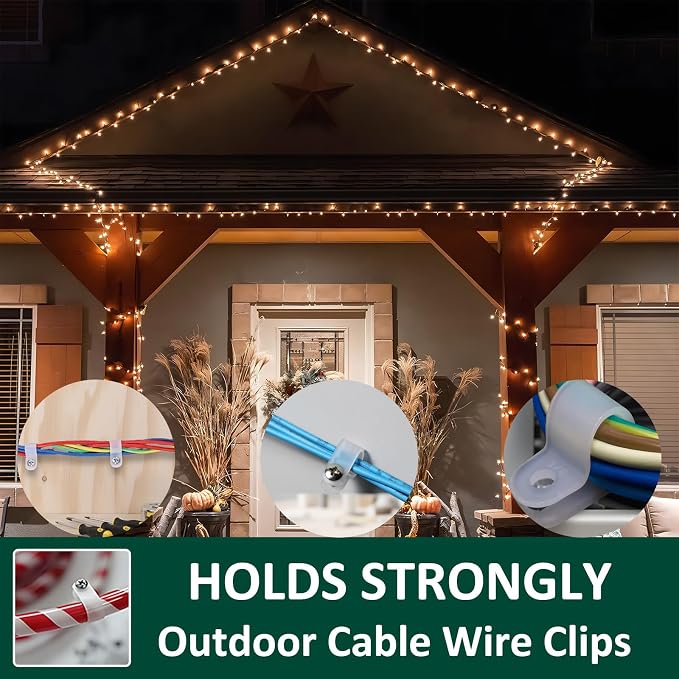 100 Pack 3/8'' P-Style Rope Light Clips with Stainless Steel Screw | Outdoor Mounting Clips/Cable Clips Clamps/Wire Management/Electrical Wiring/Concealed Wiring/Cord Installation/Christmas