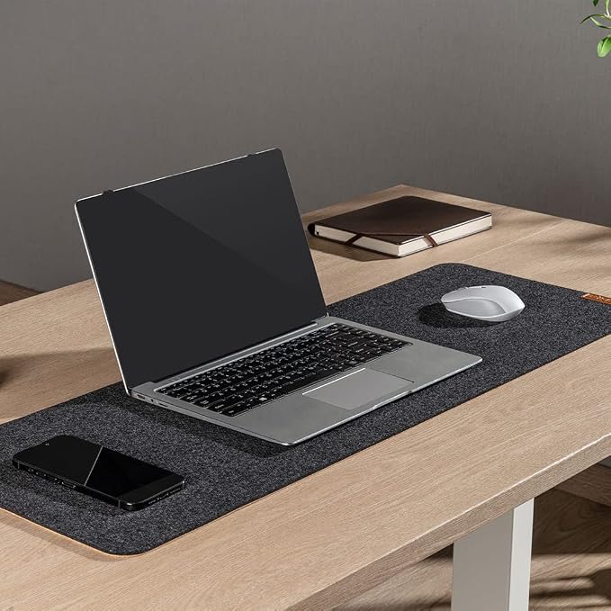 Desky Cork & Felt Desk Pad – Reversible Natural Cork & Felt Desk Mat, Anti-Slip Writing Surface, Desk Protector for Home Office (24.4" x 11.8", Dark Grey)