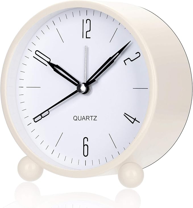 Outwit Analog Alarm Clock, 4 inch Super Silent Non Ticking Small Clock with Night Light, Battery Operated, Simply Design, for Bedroom, Bedside, Desk