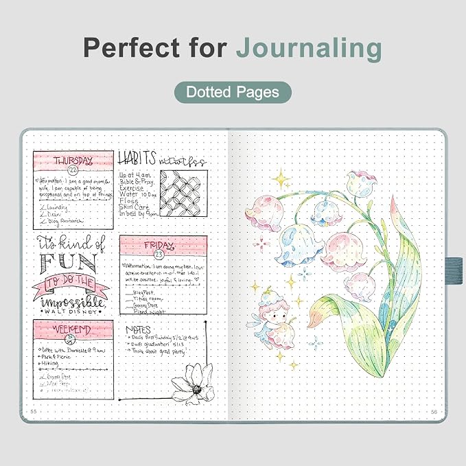 AHGXG Dotted Journal Notebook, 160 Numbered Pages, A5 Medium Size (5.7'' x 8.3''), 120 GSM Thick Paper, Leather Hardcover, for Journaling, Planning, Tracking (Gray Blue)