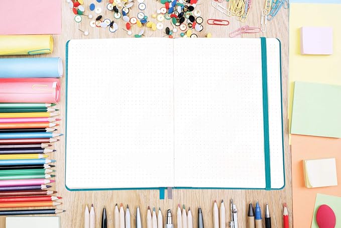 Guissi Classic Dotted Grid Bullet Notebook Journal Dot Hard Cover A5 Premium 80gsm Thick Acid-Free Paper with Fine Inner Pocket Faux Leather Office School Supplies 144 Pages Designed in Florence