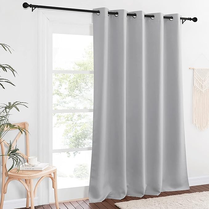 NICETOWN Patio Blackout Curtain Panels - Extra Wide Sliding Door Thermal Insulated Drape, Privacy Room Divider Curtain for Bedroom Office (Silver Grey, 66 x 118 Inch Long)