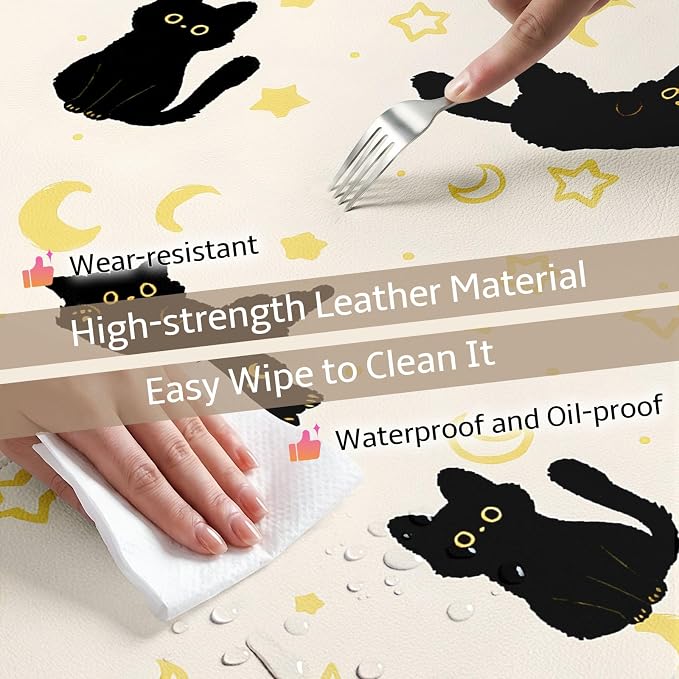 Mouse Pad Leather Desk Mat Large Keyboard Cute Office Desktop Computer Laptop XXL Long Big Aesthetic Modern Design Women Girls Gaming Gamer Oversized Wide Mousepad 31.5"x15.7", Black Cat