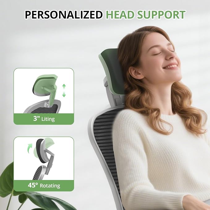 Office Chair Ergonomic Desk Chair, 330LBS Capacity, High Back Computer Chair for Long Hours Comfortable, Rolling Swivel Executive Task Chair for Home Office with Flip-up Armrests, Grey Black