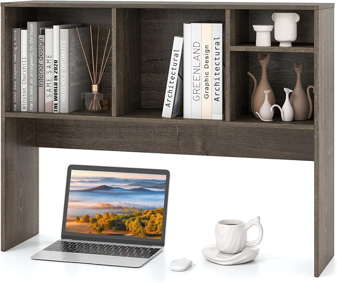 Tangkula Desktop Bookshelf, Countertop Storage Hutch with 4 Shelves for Computer Desk, Desktop 2-Tier Display Rack, Multipurpose Wood Desk Hutch Storage Organizer for Dorm Office Home