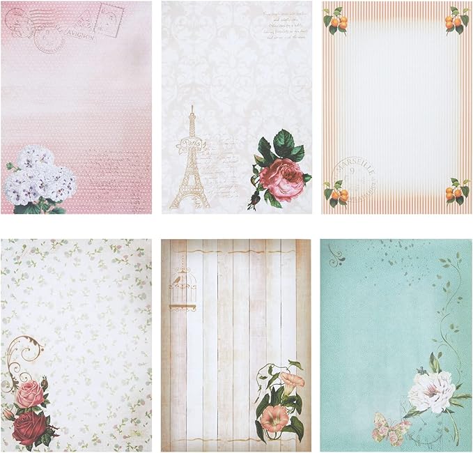 Paper Junkie Stationery Set - 7.25 x 10.2 In, Gold, 60 Sheets & 30 Envelopes - Letter Paper & Envelopes - Vintage Paper Designs