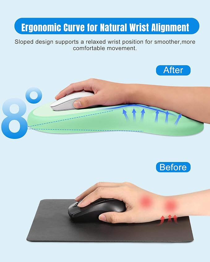 Ergonomic Mouse Pad with Wrist Rest, Slope Design Memory Foam Support, Smooth Lycra Surface, Non-Slip PU Base, Comfortable Mouse Mat for Office, Home, Computer Desk