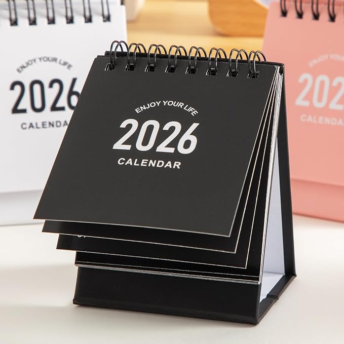 Mini Desk Calendar 2026 - Use January 2026 to June 2027, Small Standing Desk Calendars with Stickers for Home Office School, 250gsm Thick Paper (Mini Black)