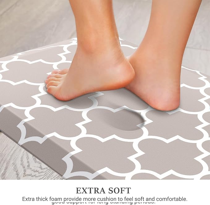 WISELIFE Anti Fatigue Floor Mat - 4/5 Inch Thick Kitchen Mat Non Slip Waterproof Heavy Duty Ergonomic Comfort Mat Durable for Home, Office, Sink, Laundry,(22" x 72", Khaki)