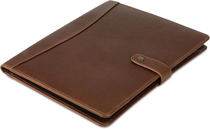 KomalC Leather Portfolio Folder with Button Closure | Business Padfolio for Professionals | Vintage Organizer with Legal Pad Holder, Card Slots & Document Pockets