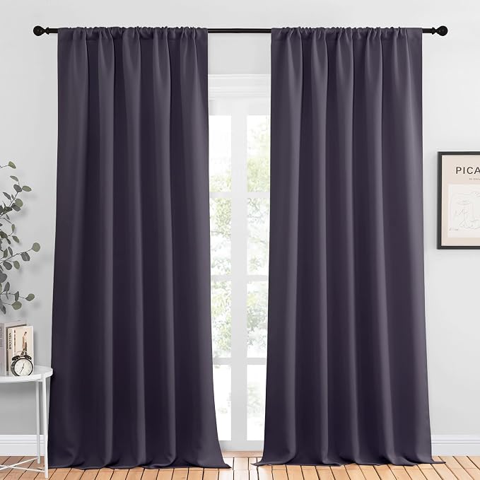 NICETOWN Blackout Curtains for Living Curtains, Greyish Purple, 2 Panels, 52 by 95, Room Darkening Window Curtain Panels, Easy-Care Solid Thermal Insulated Draperies/Drapes for Daughter Room