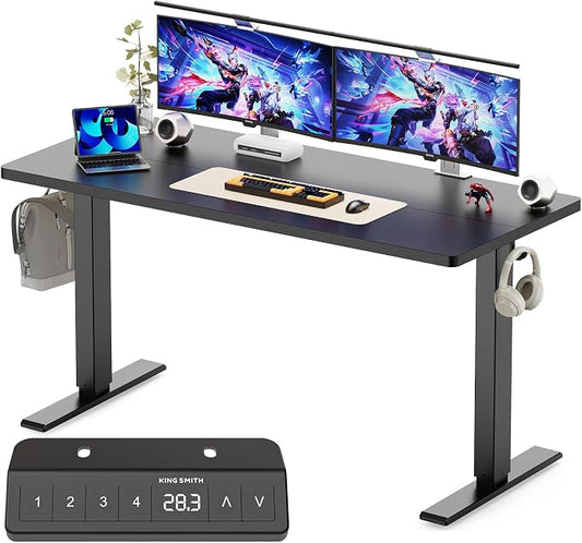 WALKINGDESK 48x24 Inches Height Adjustable Electric Standing Desk with 2 Hooks for Home Office, Ergonomic Sit Stand up Desk with Splice Board, Black
