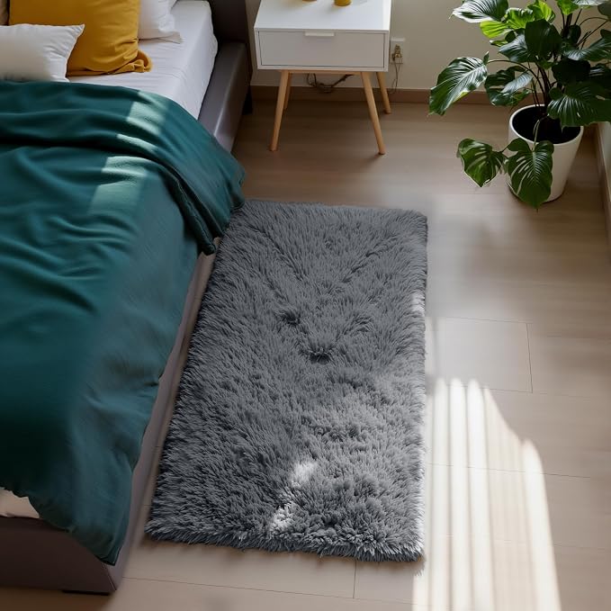 Fluffy Rug Shag Area Rug, Grey 2x4 Area Rugs for Bedroom, Small Bedside Rug, Soft Fluffy Shag Entryway Throw Rugs for Living Room Bedroom Room Home Decor
