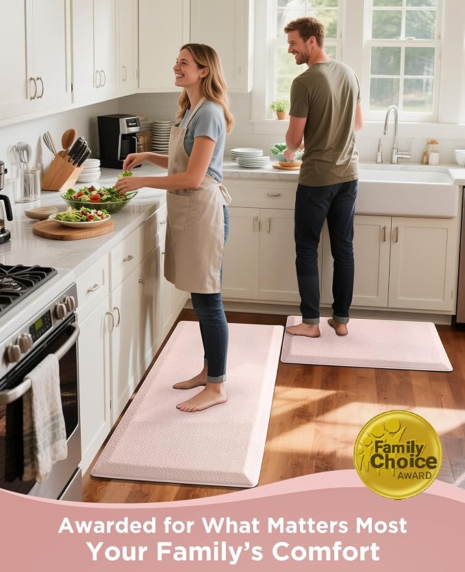 Ophanie Kitchen mats for Floor, 3/4 inch Thick, Kitchen Rugs, 20''x39'' Anti Fatigue Standing Cushioned Mat, Waterproof,Comfort Ergonomic mat for Office, Home, Sink, Pink Non-Slip Bottom