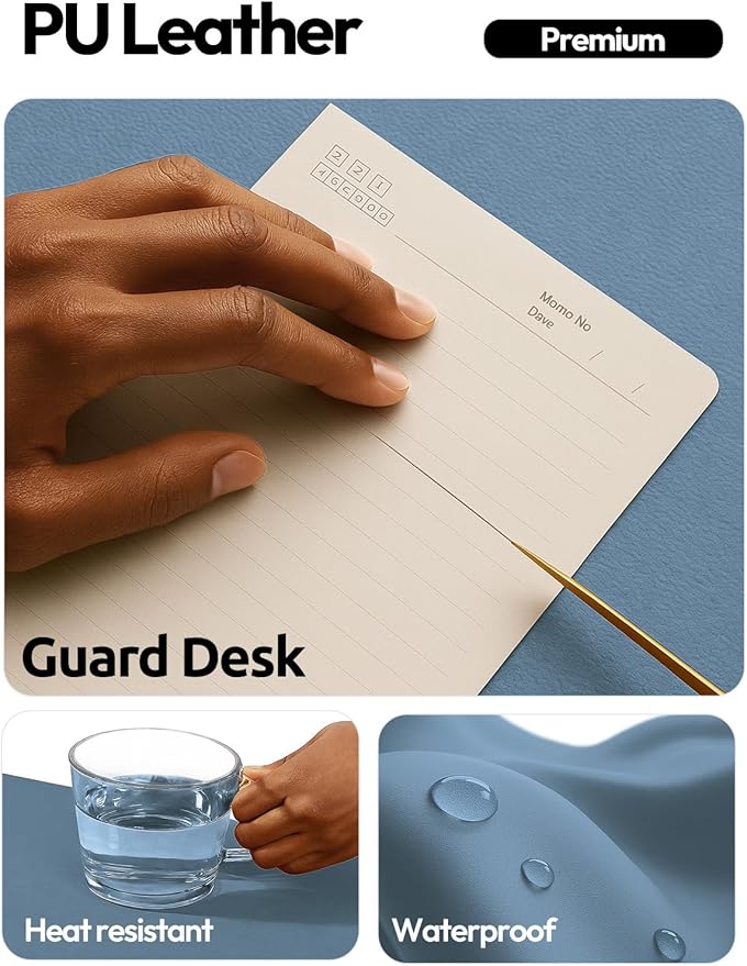 YSAGi Leather Desk Protector, Office Mat, Large Mouse Mat, Non-Slip PU Leather Blotter, Laptop Desk Mat, Waterproof Writing Pad for Office and Home(Blue, 63" x 17.2")