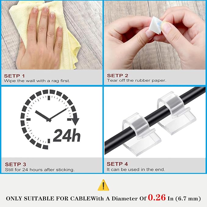 Cable Clips，50PCS Electrical Cord Management Adhesive Cable Wire Clip Wire Clips wall，Used for Cars, Offices, and Homes Cable Clips Cord Organizer (Transparent)