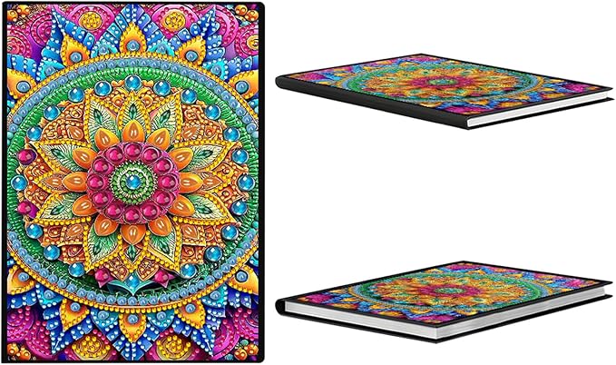 FRANDEK Diamond Art Painting Notebook Kit, Color Mandala A5 DIY Journal with 50 Blank Pages, Crystal Rhinestone Cover with Waterproof Canvas, Beginner Craft Set with Full Tools for Adults