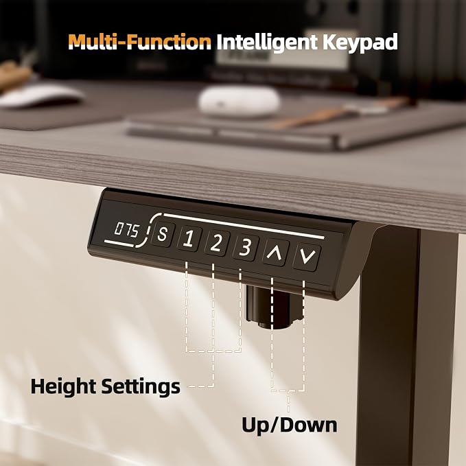 JOY worker 48" Electric Adjustable Standing Desk with Storage Monitor Stand | Grey Computer Desk Height Adjustable with Storage Shelves, Spacious Woskstation, Sit Stand Desk with 2 Hooks for Home Office
