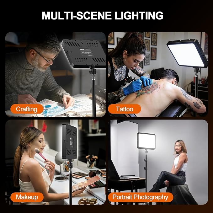 EMART LED Video Light Kit, 35W/3600lux Studio Lights with 11.5ft Power Cord, 2800-7000K Dimmable Photography Lighting, Adjustable Tripod Stand 46-73in for YouTube/TikTok/Recording, 2-Pack