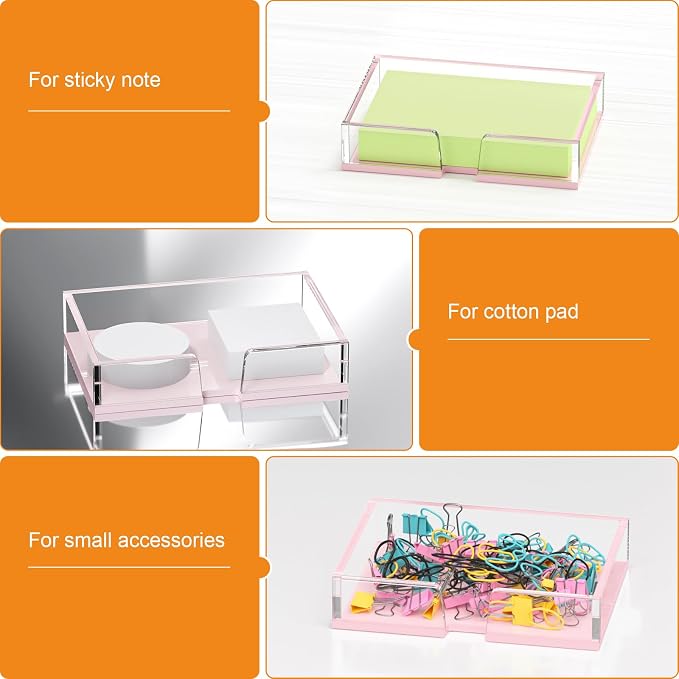 BEEGO Sticky Note Holder Organizer - 4x6 in Clear and Lightpink Acrylic Notepad Holder Acrylic Sticky Note Dispenser Cute Memo Holder (NO Pads) for Dorm Room Office Desk Organization