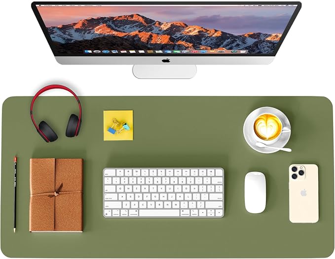 Leather Desk Pad Protector, Waterproof Mouse Pad, PU Desk Mat, Office Desk Cover, Desk Writing Mat for Office/Home/Work/Cubicle (Avocado Green) 35.4x17 in