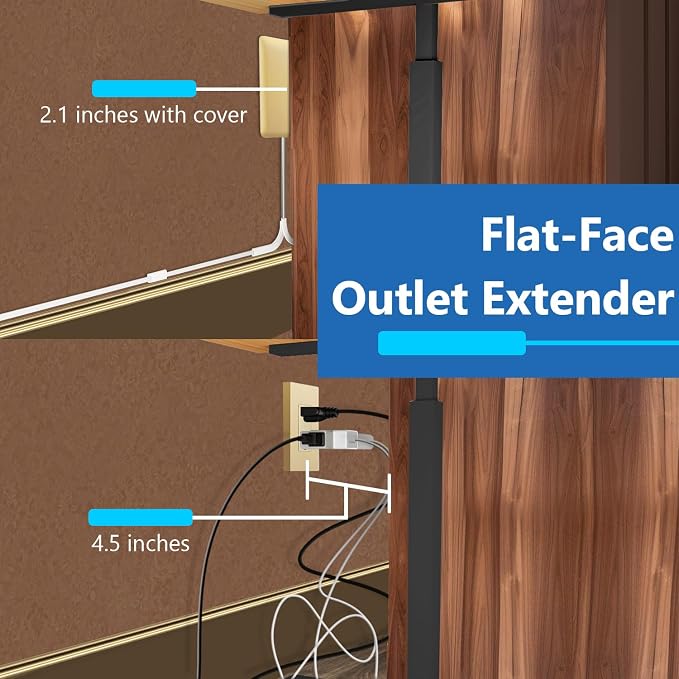 LIDER Outlet Extender with 3 Receptacles, 12W USB-A & USB-C, Ultra-Thin Wall Plate Plug with Cord Extender, 3-Outlet Power Strip, Flat-Face, 3ft Cord, 1625W, ETL Listed, Matte Gold