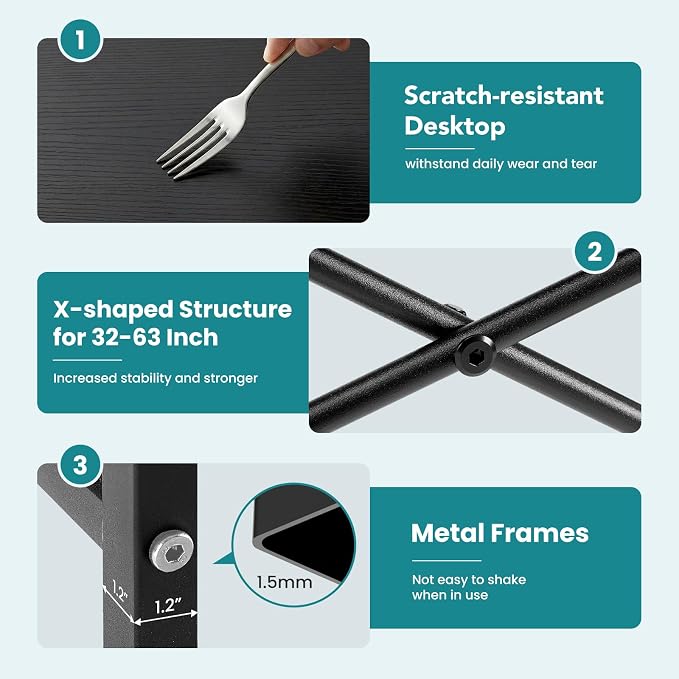 OLIXIS 47 Inch Home Office Desk, Small Computer Work Table with X-Shaped Reinforcement, Modern Simple Writing and Study Desk for Home Office, Bedroom, or Dorm Room, Black