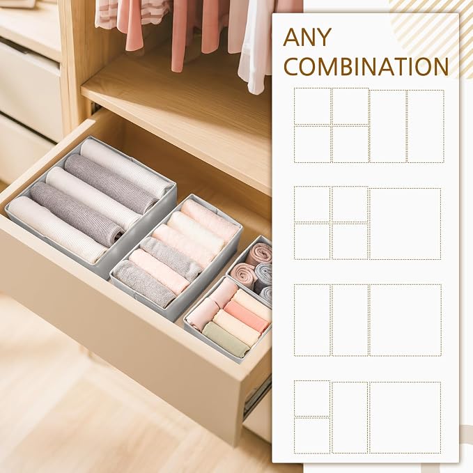 15 Pack Drawer Organizer for Clothes, Foldable Dresser Dividers with 3 Sizes, Fabric Storage Bins – Gray