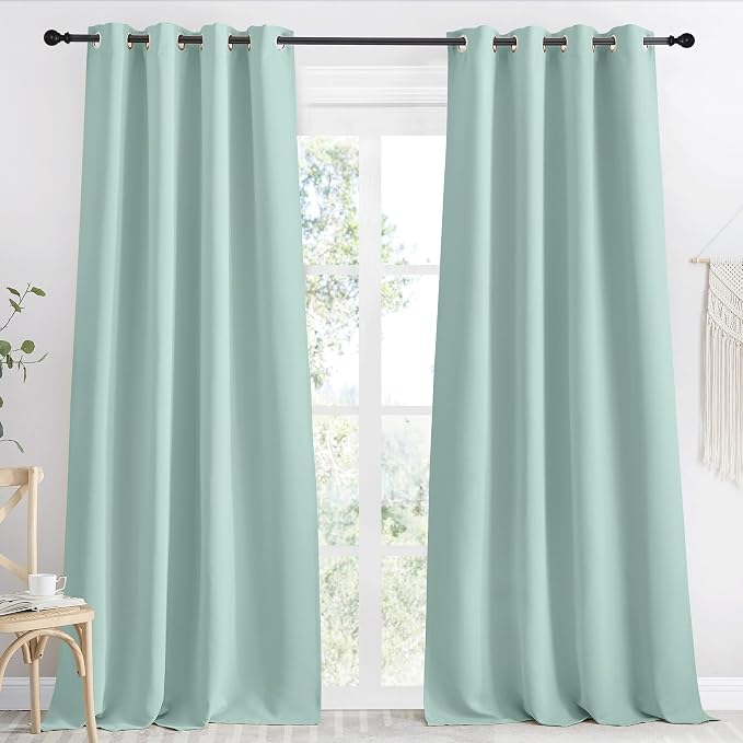 NICETOWN Kitchen Blackout Window Curtain Panel, Aqua Blue, 1 Panel, 55 by 96 inches Long, Home Fashion Thermal Insulated Solid Grommet Room Darkening Drape for Apartment
