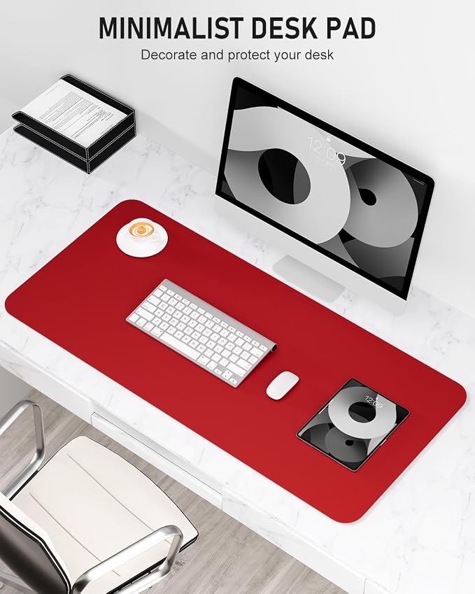 Desk Pad, 35.5" x 17" PU Leather Non-Slip Desk Mat Large Mouse Pad for Desktop, Waterproof Laptop Computer Writing Mat for Office, Home, Work, Gaming, Bright Red