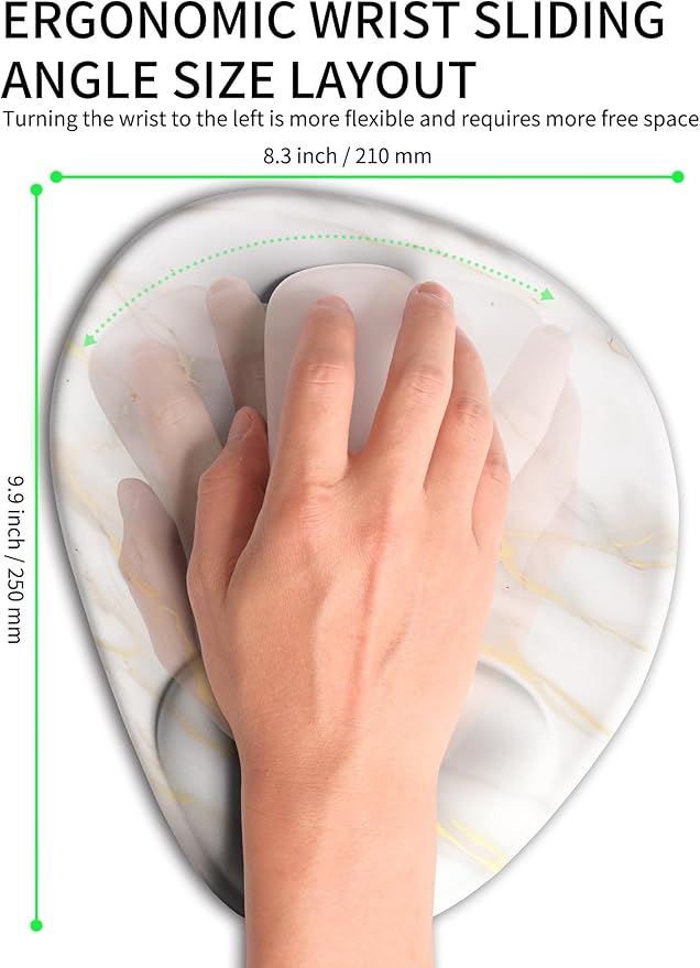 Palm-Rest and Wrist-Hugging Mouse Pad Wrist Rest, Ergonomic Wrist Support with Curve Fitting Cushioned Memory Foam for Carpal Tunnel Pain Relief, 9.9 x 8.3 Inch, Platinum Marble