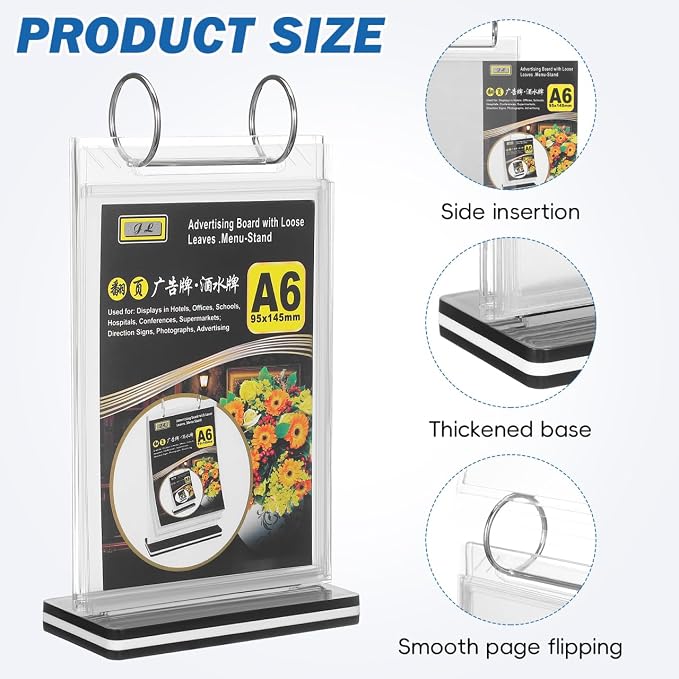 SEWACC Flip Menu Stand, Vertical Table Card Flip Acrylic Display Sign Holder Calendar Type Multi-Page Poster Photo Display T-Shaped Desktop Folder with Base, 21.00X11.50X6.00CM, Transparent