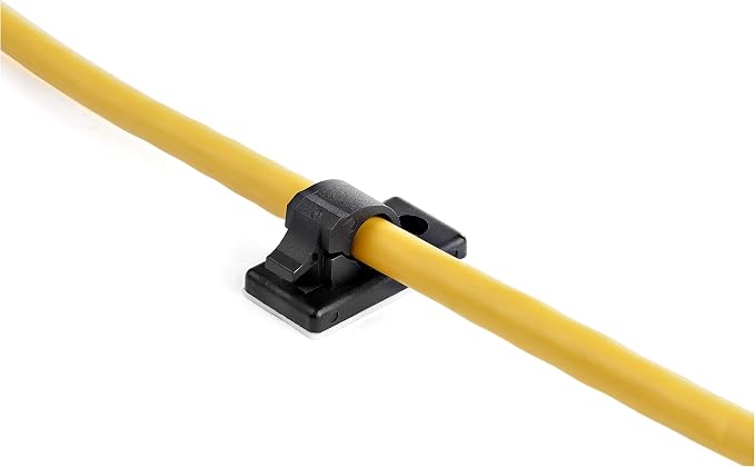 StarTech 100 Adhesive Cable Management Clips, Black, TAA, Sticky (CBMCC1) | Nylon Self Adhesive Clamp UL/94V-2 Fire Rated, Network/Ethernet/Office Desk/Computer Cord Organizer, Wire Holders