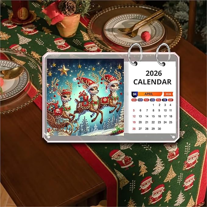 Calendar Desk Calendar Creative Design Acrylic Diamond Art Painting Monthly Flip Tabletop Calendars Office Cubicle Decor(Deer)